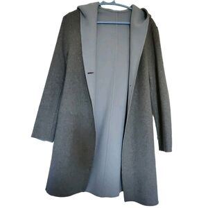 Uniqlo Double Face Gray Blue Wool Blend Hooded Overcoat Womens XS